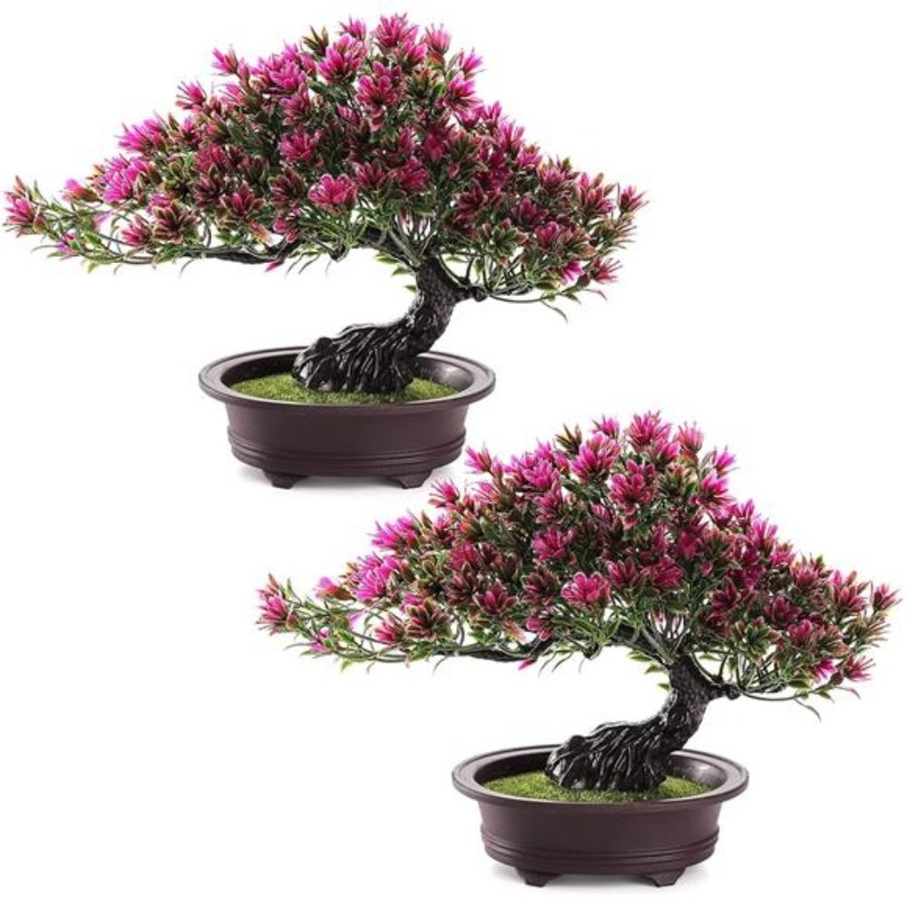 2 Pack Artificial Bonsai Tree, Small Fake Plants Decor, Indoor Faux Potted Plant
